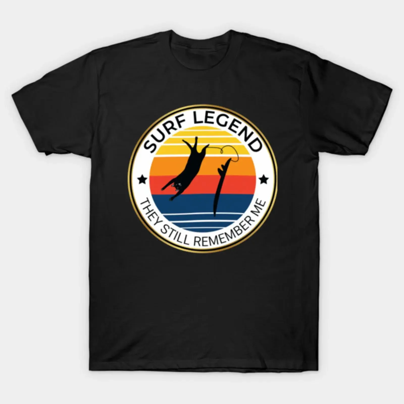 Cat Surfer Legend Saying T-Shirt, Vintage, gewaschen, atmungsaktiv, modisches Oberteil für den Alltag, vielseitig, weich, Unisex, dehnbar, für Herren