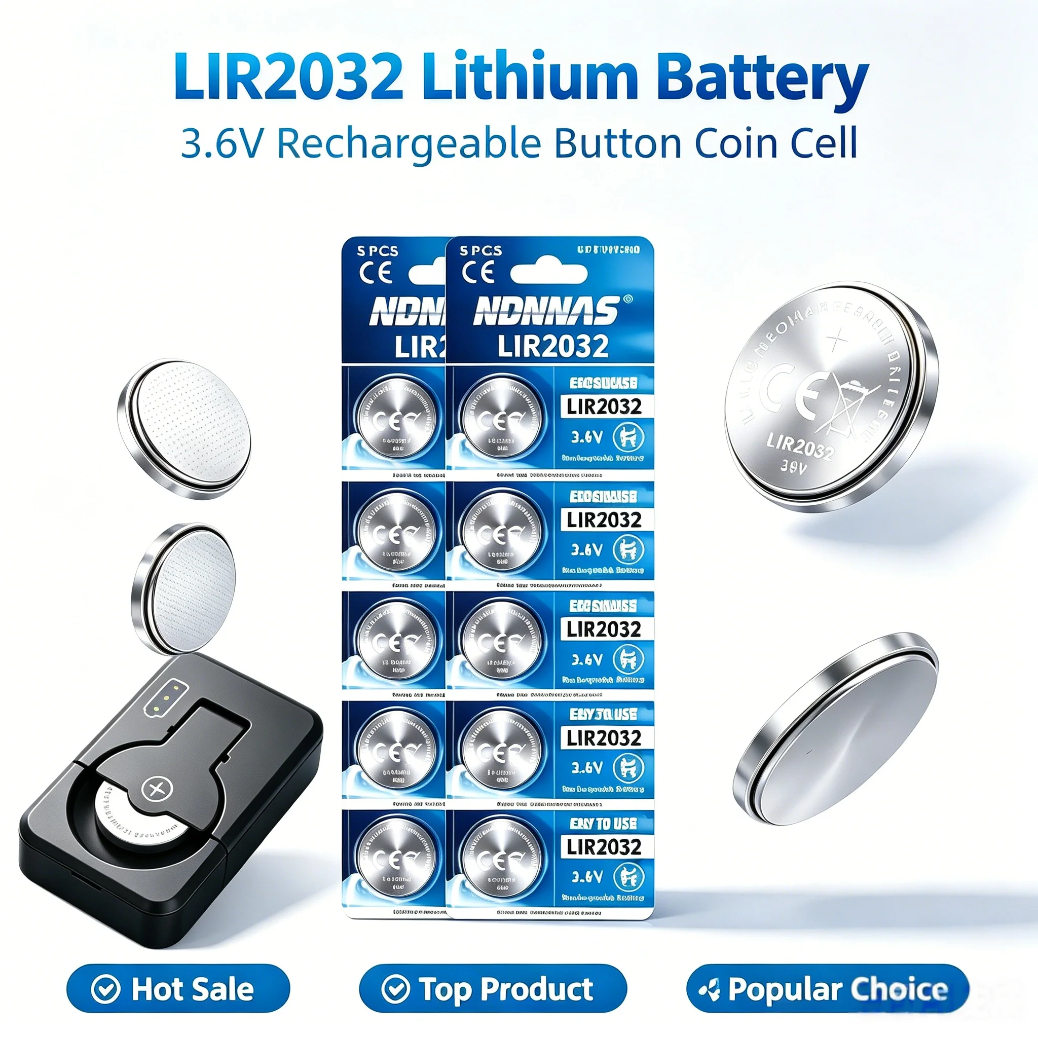 LIR2032 3.6V 40mAh Rechargeable Lithium Coin Battery, CR2032 Button Cell For Watch Remote Control Mini Electronics(1-10PCS)