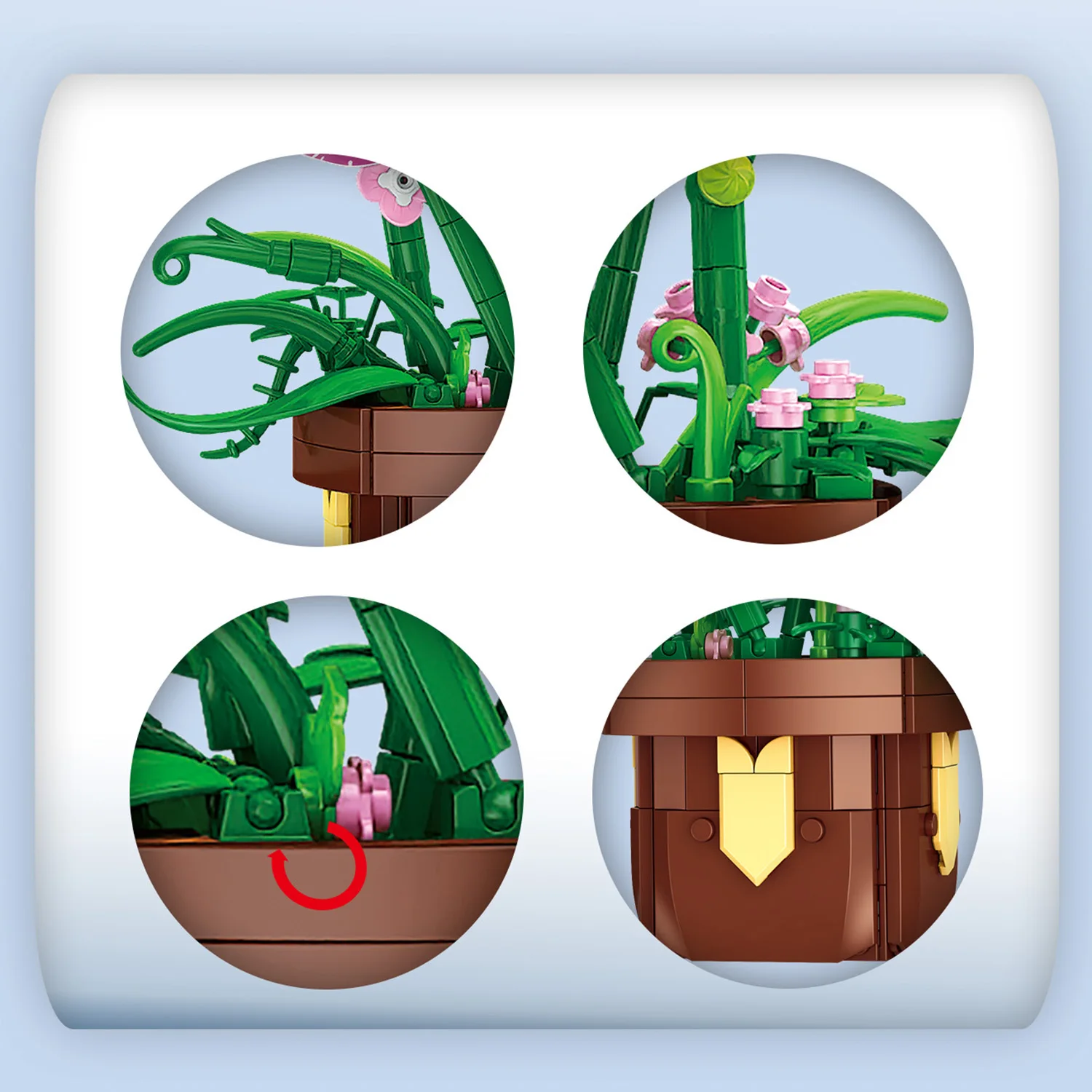 Building block flower gift box with 4 flower options, including building block assembly toys, home and desktop decorations