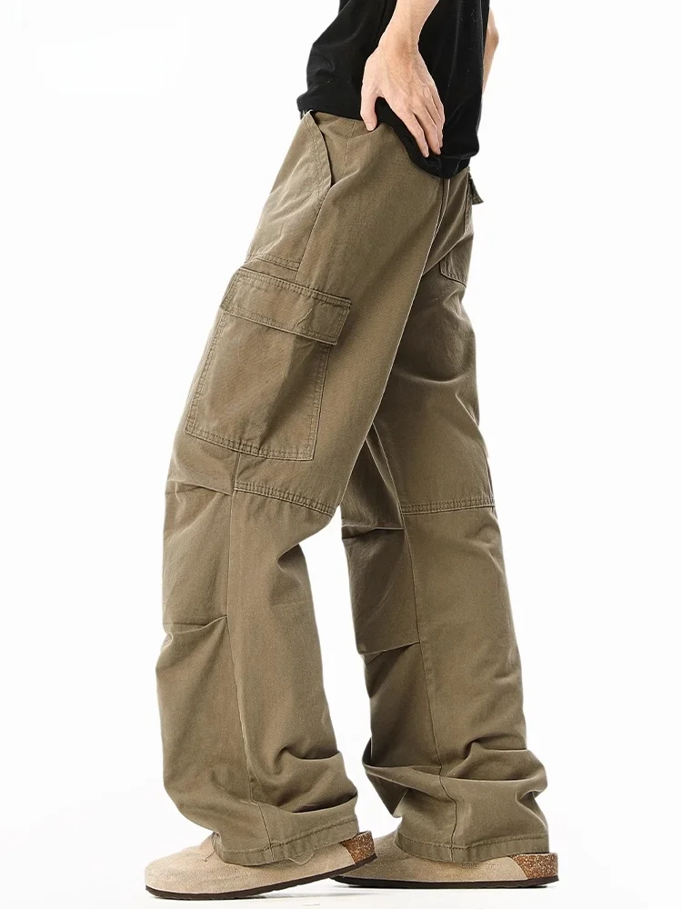 الأمريكية الرجعية العمل السراويل الرجال الصيف الاتجاه الجديد فضفاض سكين السراويل الرجال مستقيم سراويل تقليدية الشباب Vitali Sle القطن الدنيم