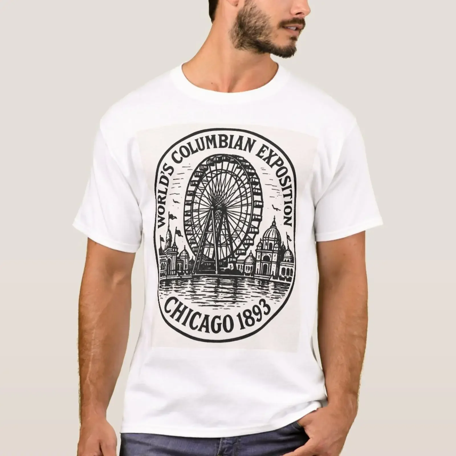 1893 World's Fair Chicago Columbian Exposition T Shirt vintage Washed graphic Breathable Comfortable fashion Versatile Unisex