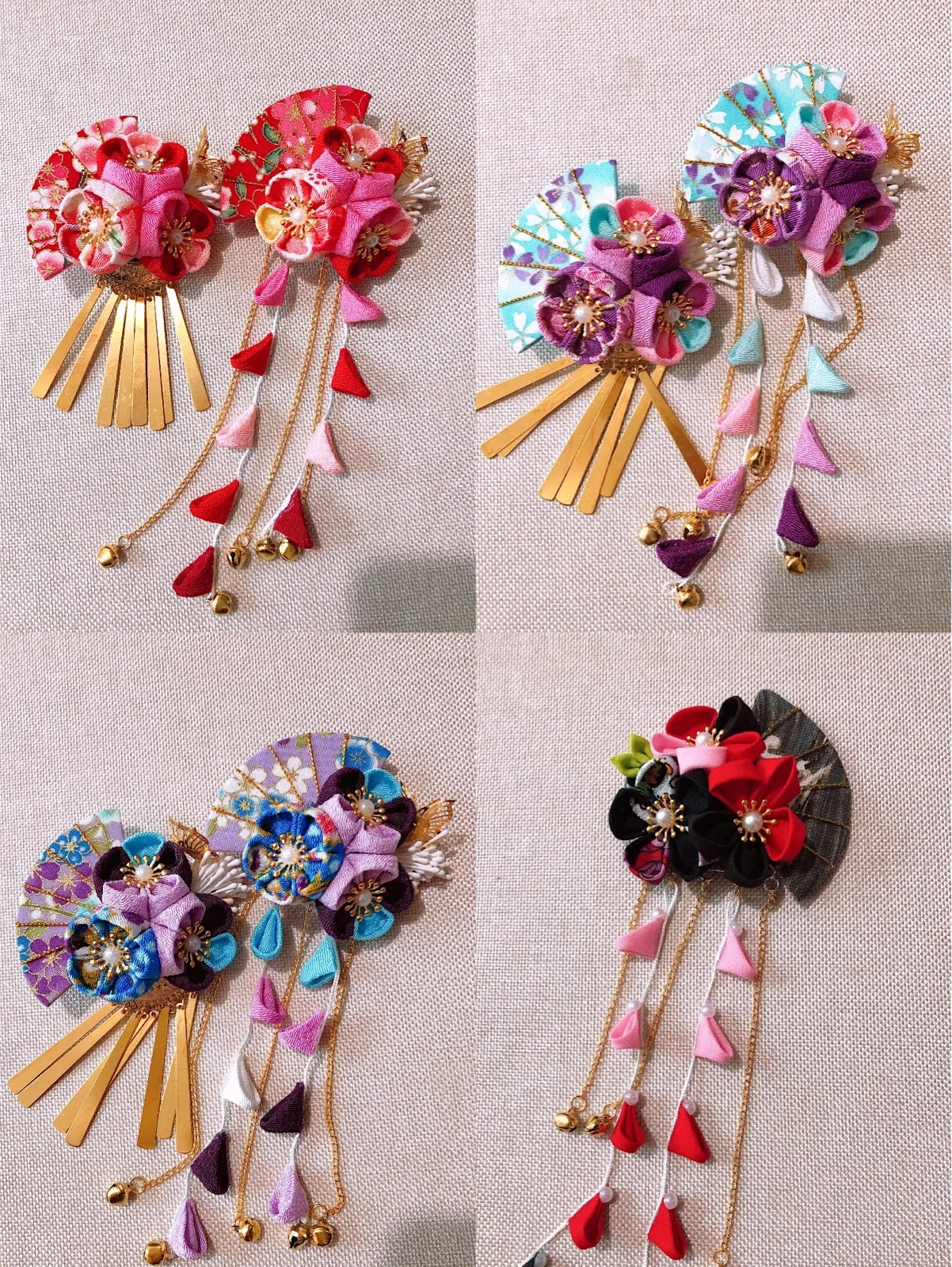 Japanese Sle Fine Work Tassel  Hair Clip Traditional Kimono Photohoot Hair Accory Handmade Cloth Headwear Floral Pin