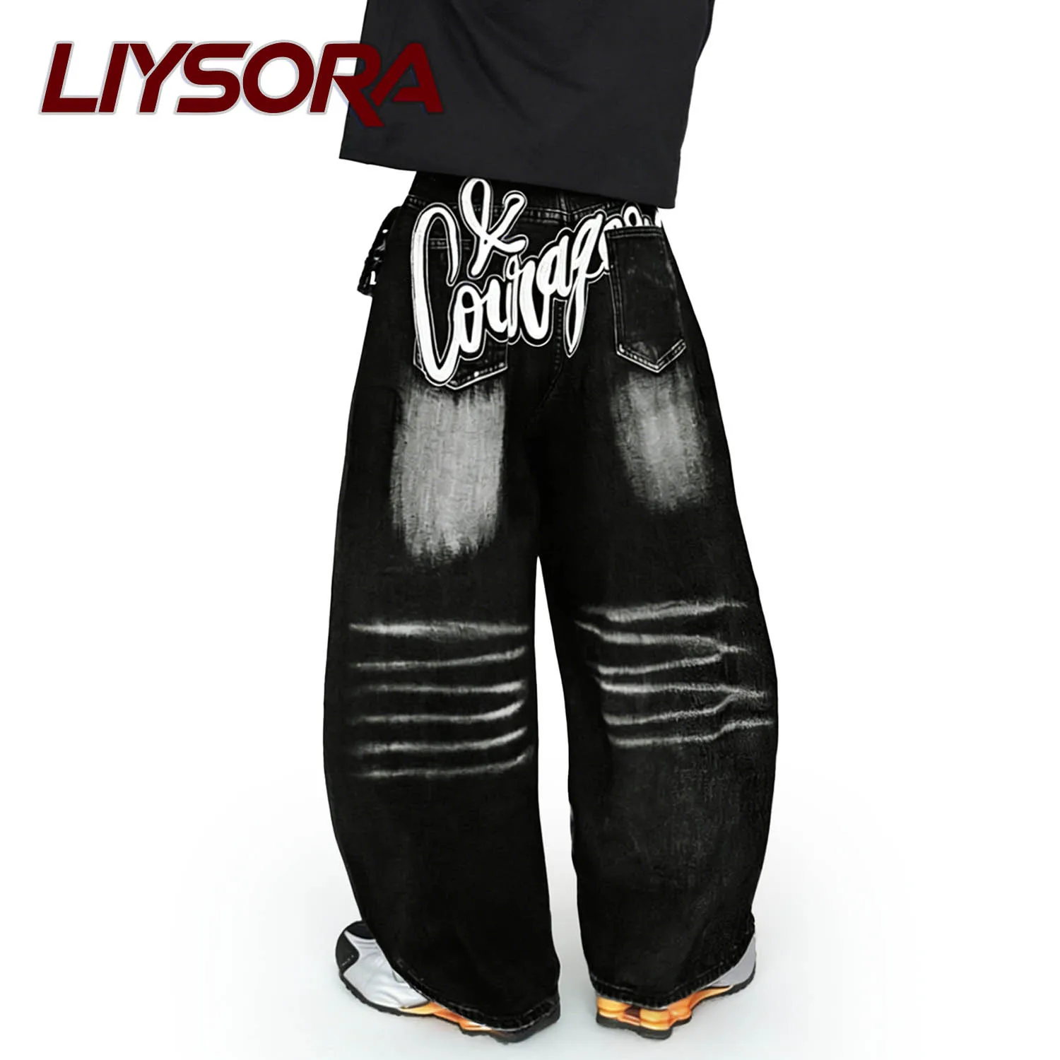 هاي ستريت الرجال ريترو الجينز الأسود جديد الكورية فضفاض واسعة الساق منحني سكين الدنيم السراويل فضفاضة بلون الذكور العصرية الدينيم الجينز