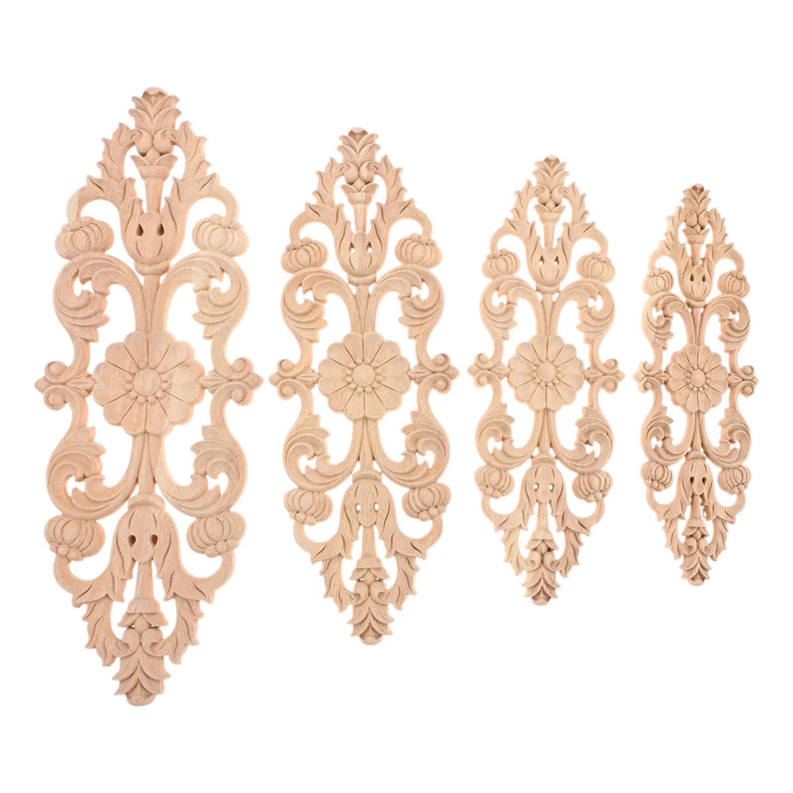 

1PC 25/28/32/38cm Decorative Wood Appliques Unpainted Oak Carved Wave Flower Onlay Decal Corner Home Furniture Door Decor Crafts