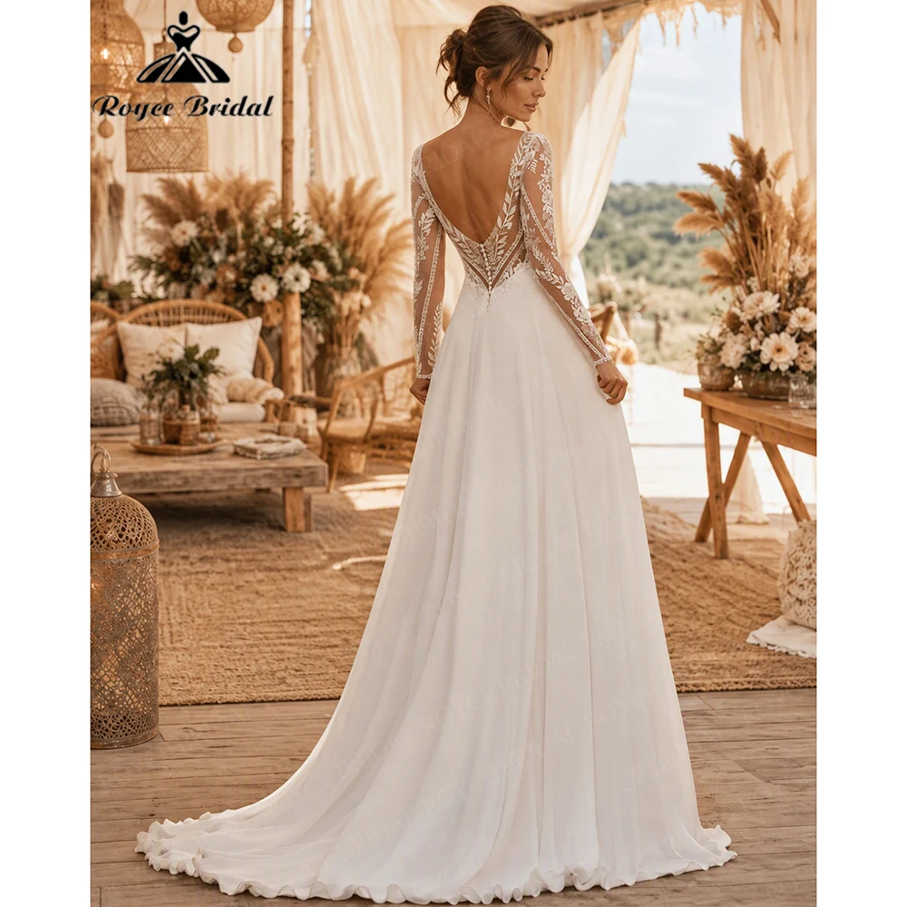 Roycebridal Backless Boho Deep V Neck A Line Wedding Dresses 2027 Sexy Appliques Beach Bridal Gown Customized Vestido De Novia