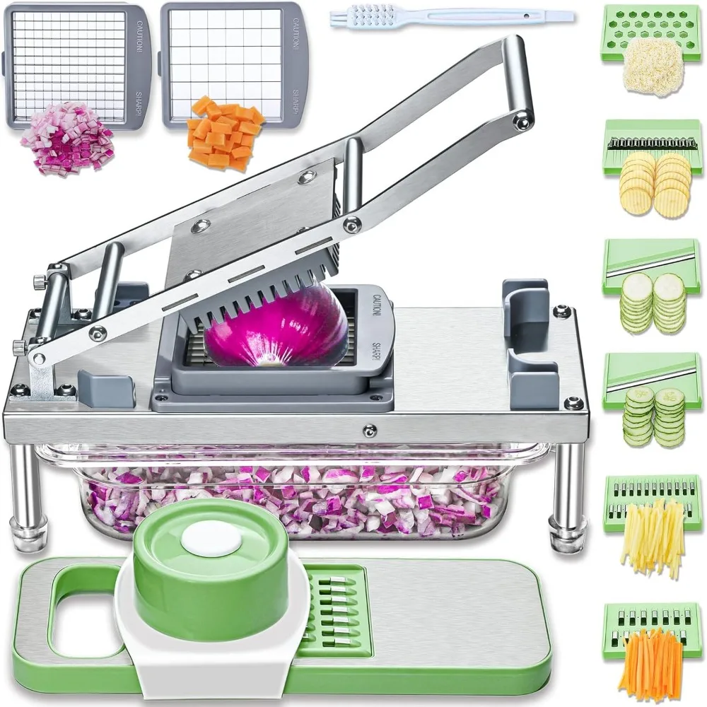 

8-Blade Vegetable Chopper with Container, Stainless Steel Food Dicer & Mandoline Slicer for Easy Salad Prep