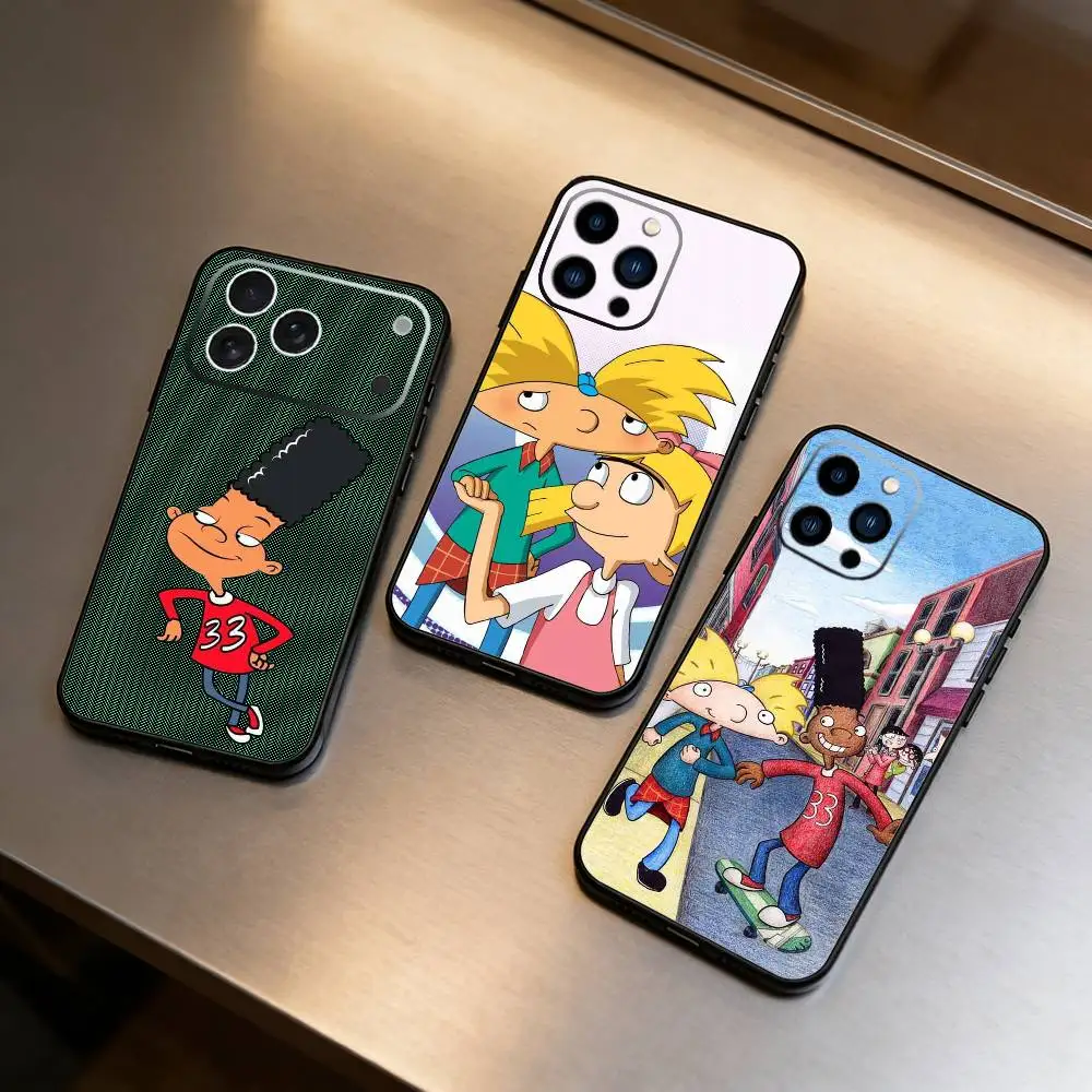 

G-Hey Arnold Helga Bonito Phone Case For iPhone17,16,15,14,13,12 Plus,Max Soft Silicone Black Cover