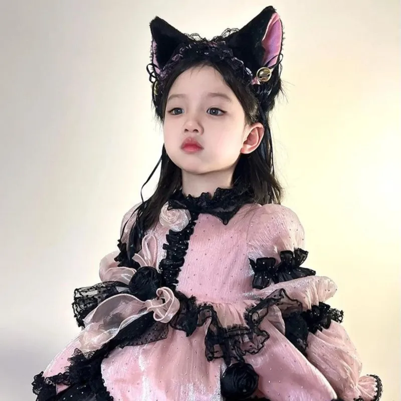 2026 Girls' Cute Cartoon Cat-Shaped Princess Dress Kids' Holiday Decorative Clothing Children's Lolita Long Sleeve Dress LI827