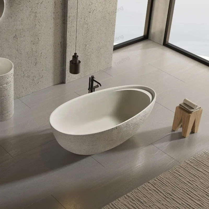 Custom Natural Beige Roman Travertine Bathtub Freestanding Soaking Tub Luxury Villa Hotel Easy Clean Heat Retaining Dur