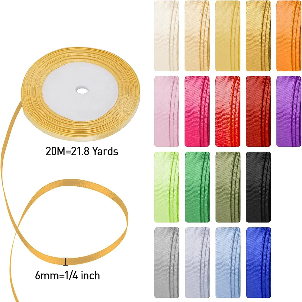 Zufällige Farben, 16 Rollen, 6 mm, Satinband-Set aus Polyester, mehrfarbige, glatte, glänzende Bänder, zum Basteln von Schleifen, zum Verpacken von Geschenken, für Blumenarrangements, als Dekobänder für Hochzeiten und Partys. – Detail 3