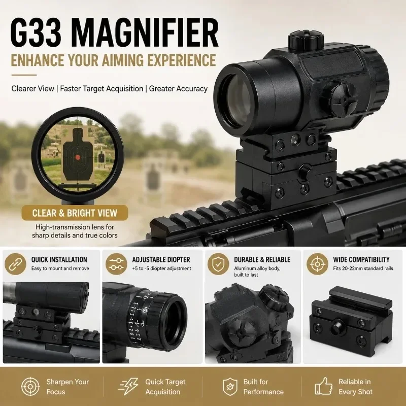 G33/G34 One‑hand Operated Quick‑Release Magnifier Kit, Side‑flipping Decor Hobby Accessory for Model Building