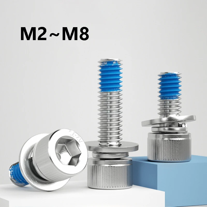 M2 M2.5 M3 M4 M5 M6 M8 Hexagon Socket Knurled With Washers Three Combination Machine Dispensing Screws