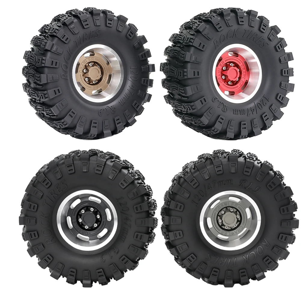 Neumáticos de goma de 1,9 pulgadas y 120mm + cubo de rueda de metal para coche trepador de control remoto 1/10 Traxxas Trx4 Trx6 Axial Scx10 90046 Redcat Yikong Rc4wd Rgt