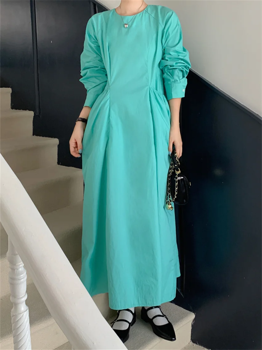 

Alien Kitty Elegant New Straight Long Dress Women Pockets Loose Autumn Office Wear Lady Slim 2023 Full Sleeve Chic Gentle