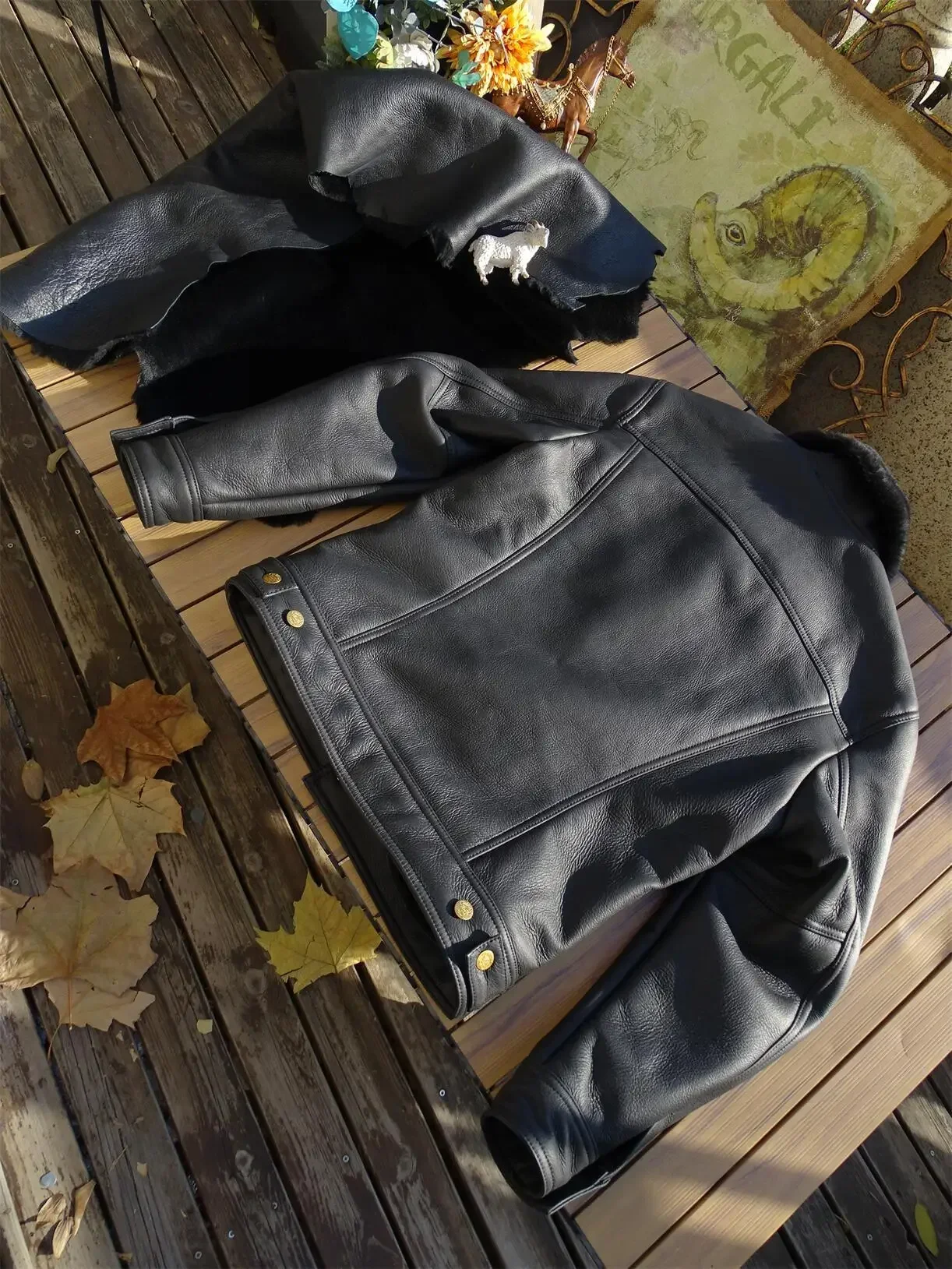 Tailor Brando Natural Shearling American Vintage Storm Rider Western Style Men's Genuine Fur Denim Jacket