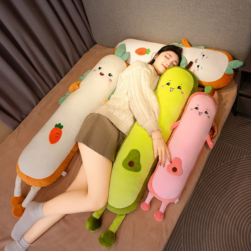 80-150cm Cartoon Long Strip Fruit Plush Doll Pillow Cute Soft Vegetable Carrot Avocado Peach Plush Toy Home Decor Gift For Child
