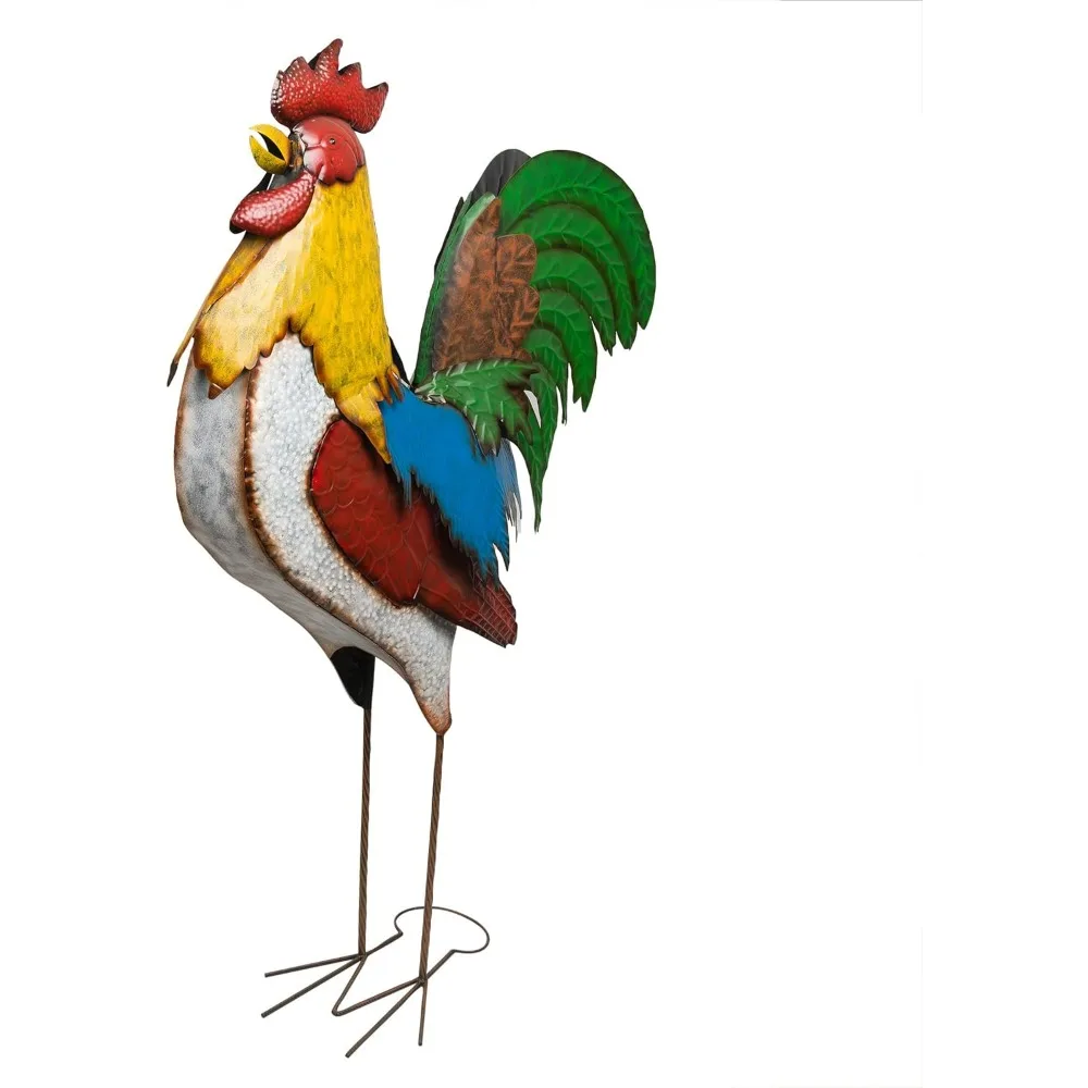 

Multi-Color Metal Jumbo Rooster Decor, Garden or Patio Iron Bird Statue, 63" H, Multicolor