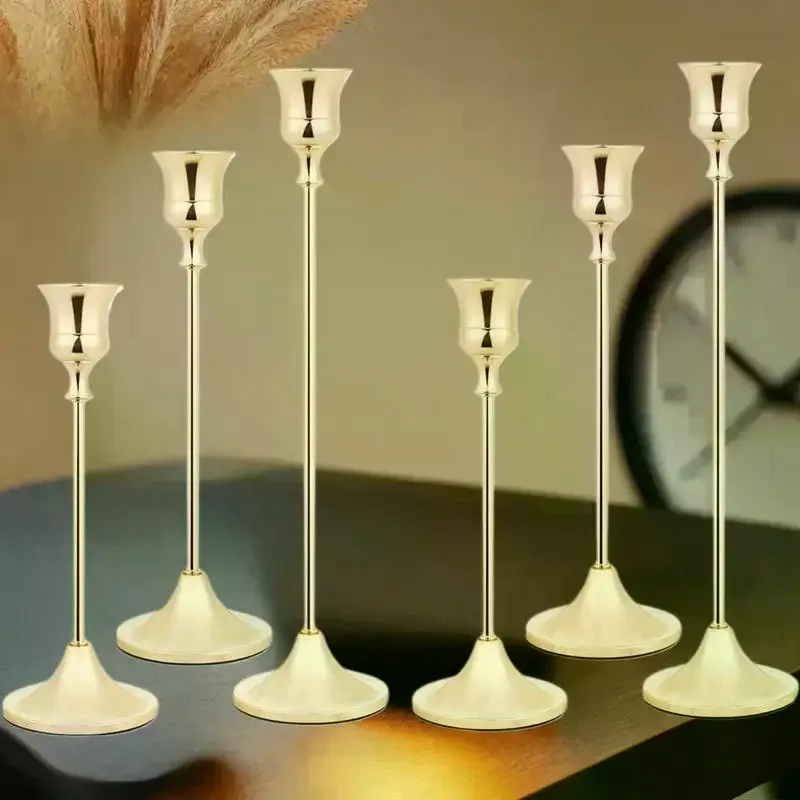 Aged Sophisticated Metallic and Aluminum Trio Candle Holder Set, Used for Home and Hotel Ornaments, Wedding Anniversaries