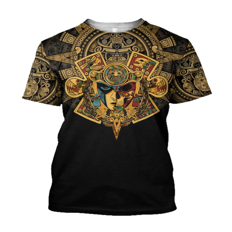 Summer Trend Harajuku Mexican Aztec Quetzon Men\'s Casual T-shirt Street Fashion Classic Retro O-neck Loose Senior 3D Printed Top