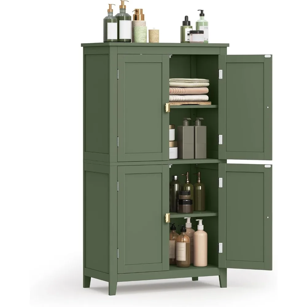 

Bathroom Floor Storage Cabinet, Bathroom Storage Unit, Freestanding Cabinet with 4 Doors, Adjustable Shelves,