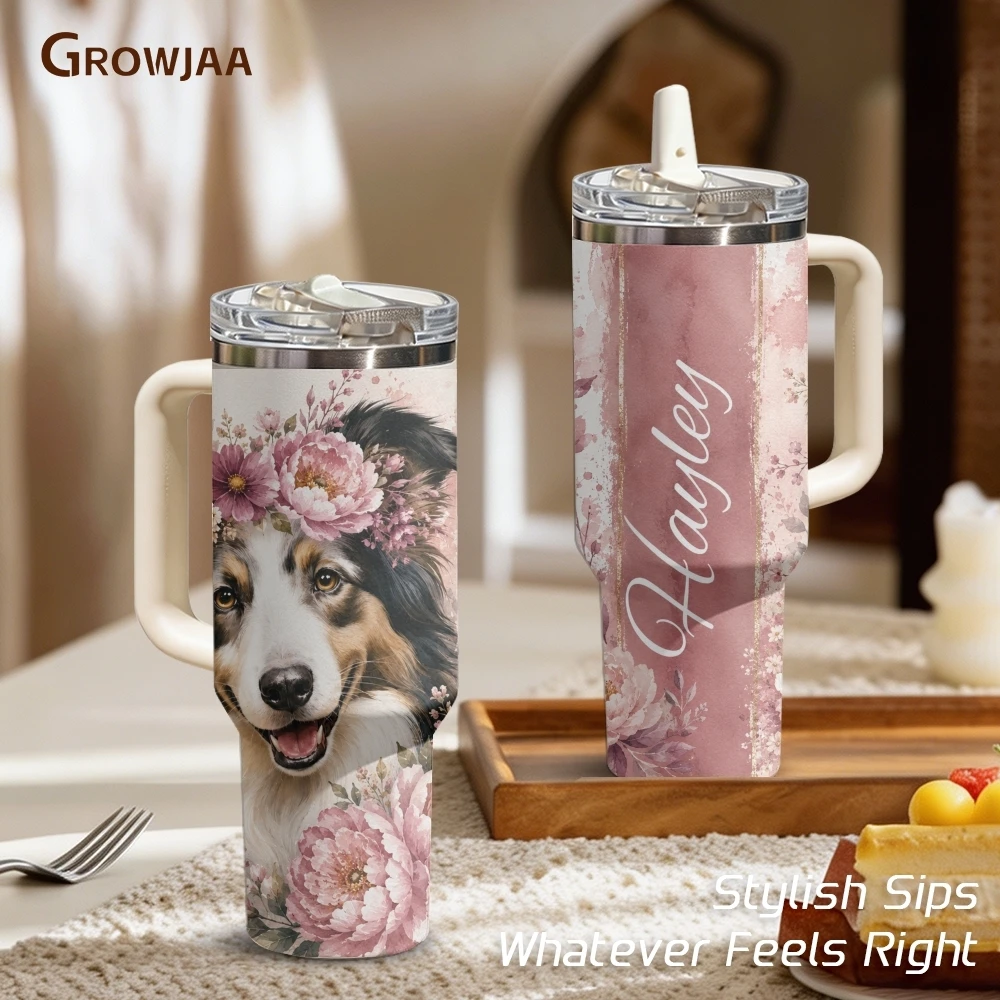 Cute Aussie Dog Hayley Vacuum Flasks 40oz 3rd Gen Vacuum Insulated Stainless Steel Tumbler Cup with Handle Straw Lid for Gifts