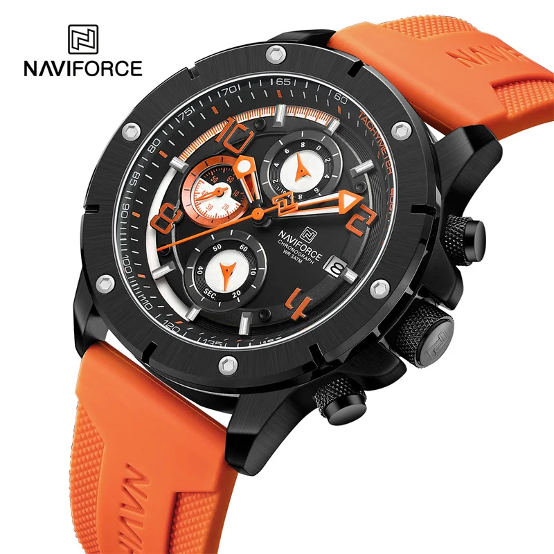 NAVIFORCE Men\'s Quartz Watch Luxury Sports Waterproof Chronograph Male Wristwatches Business Luminous Date Silicone Strap Clock