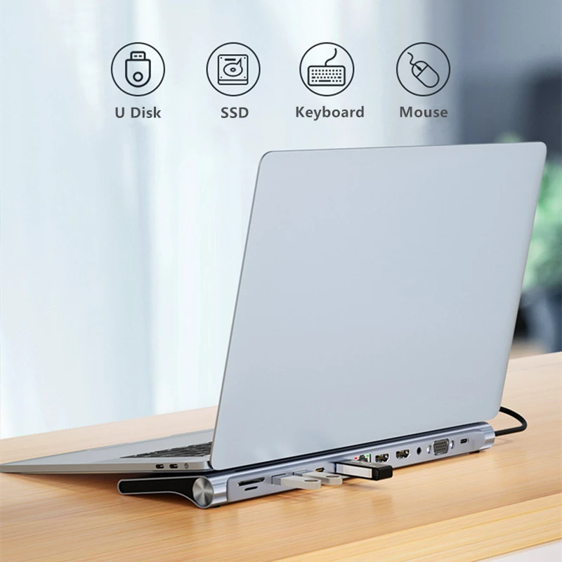 Rankman USB C Hub do RJ45 Type C 4K HDMI Kompatybilna stacja dokująca VGA SD TF USB 3.0 do MacBook iPad Samsung S21 Dex TV Laptop