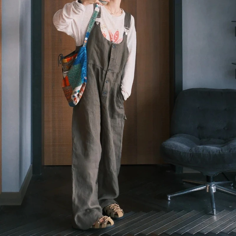 

Женский комбинезон Deeptown с широкими штанинами, винтажный, с высокой талией, карманами, прямой крой, в американском стиле, свободные повседневные брюки-карго, уличная одежда