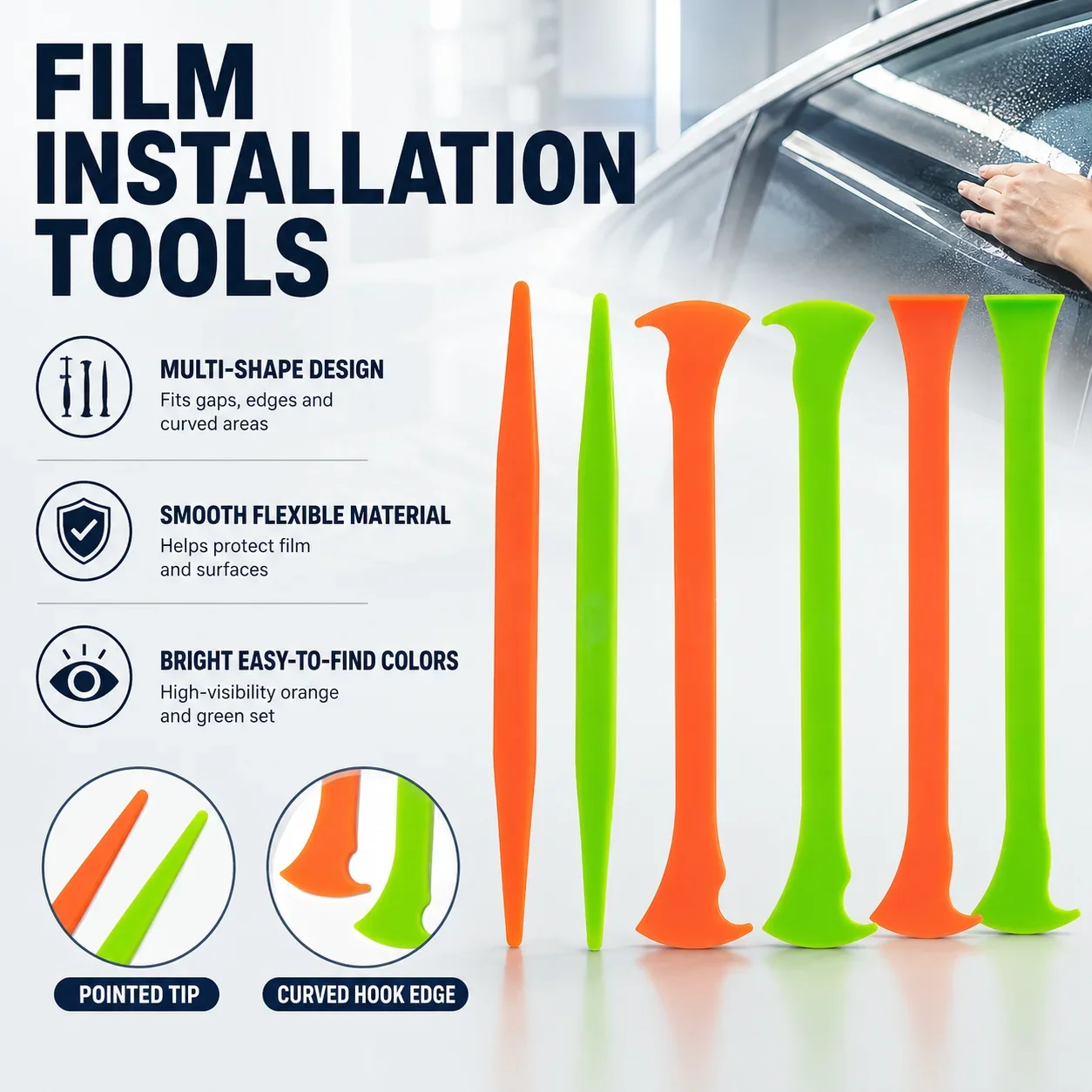 3Pcs Flexible Micro Squeegee Set Car Wrap Tool Vinyl Wrap Tool PPF Tool Window Tint Tool Corner Slot Edge Tucking Scraper Kit