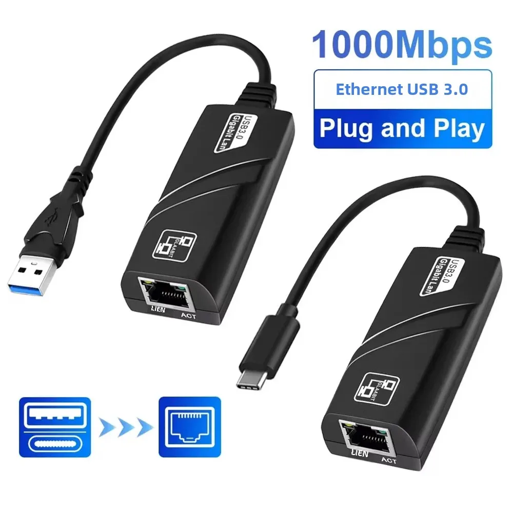 Carte réseau filaire USB 100, adaptateur Ethernet LAN Rj45, convertisseur Gigabit pour PC, ordinateur portable, accessoires MacPle, 10 Mbps, 1000Mbps, 3.0 Mbps