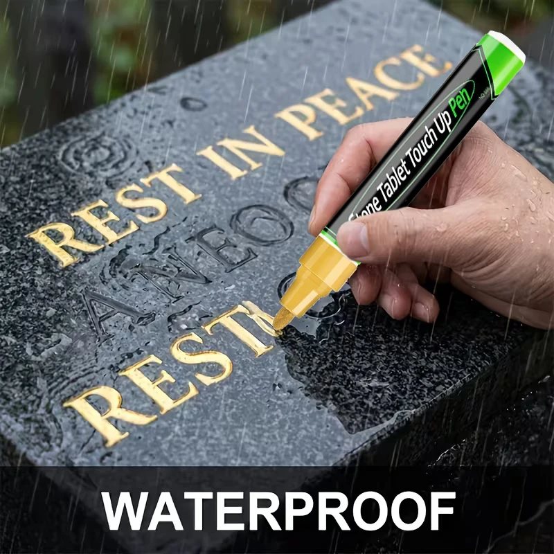Gold Tombstone Marker Pen Restores Faded Inscriptions on Tombstones Granite Surfaces; Weather Resistant,Quick-Drying,Oil-Based