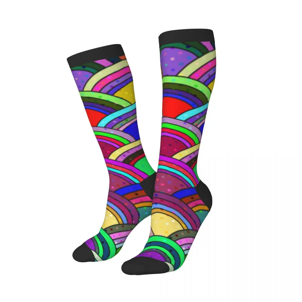 Over Knee Long Socks Vintage Rainbow Circles Thigh High Stockings Street Party Cosplay Hosiery
