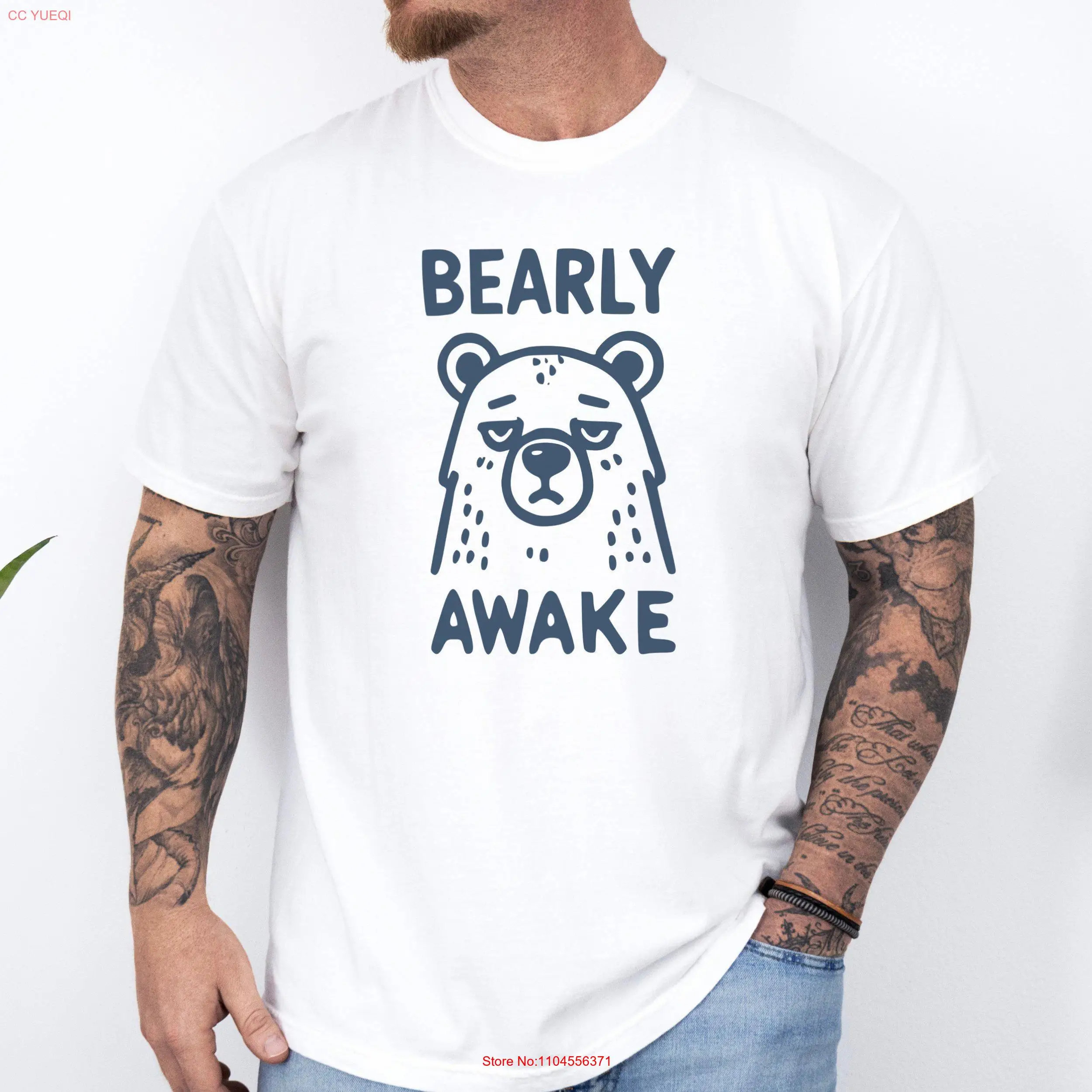 

Funny Bear T Shirt for Men and Women Bearly Awake Cute Animal Sleep Lovers long or short sleeves