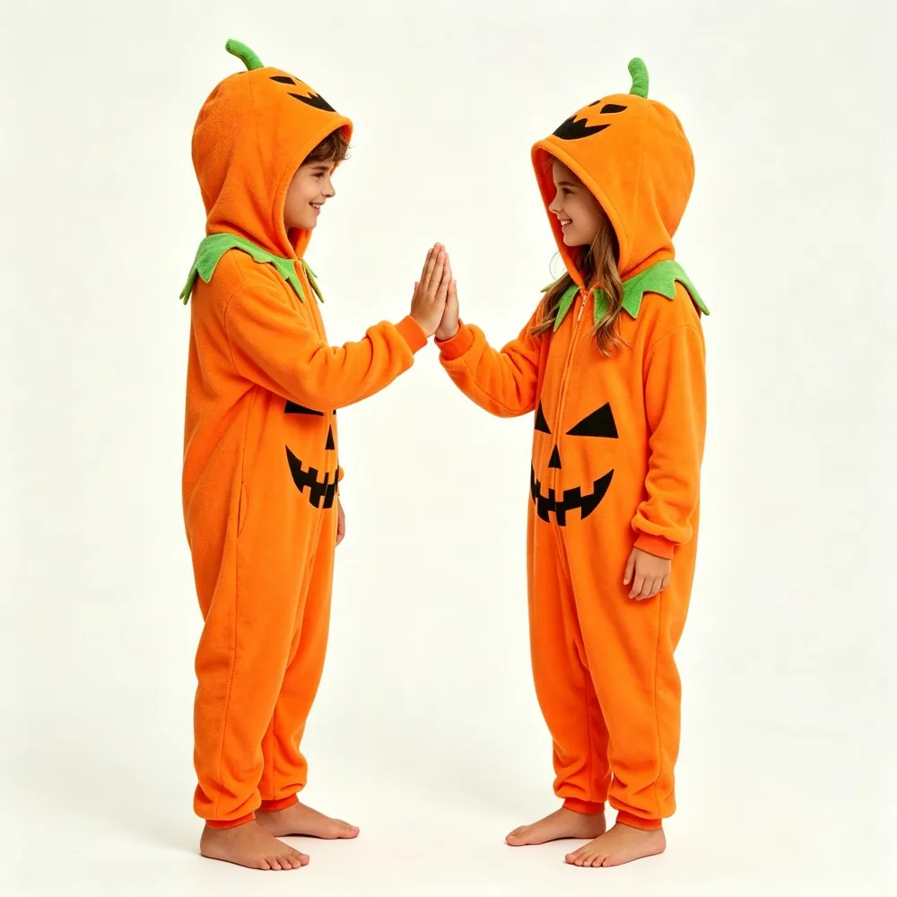 One Piece Hooded Pumpkin Kigurumi Oneises Halloween Christmas Cosplay Costumes Children Sleepwear Kids Pyjamas Jumpsuits Overall