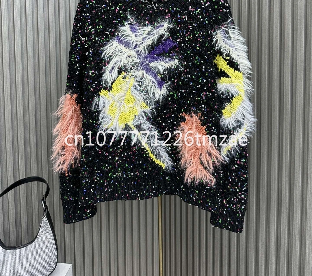 

Luxury Brand Women's Black Sweater Women's Sequined Sweater International Famous Brand Designer Pullover