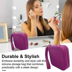 Silicone Cosmetic Bag Compact Storage Pouch Waterproof Silicone Storage Bag with Wrist Strap Square Shape Zipper for Portable