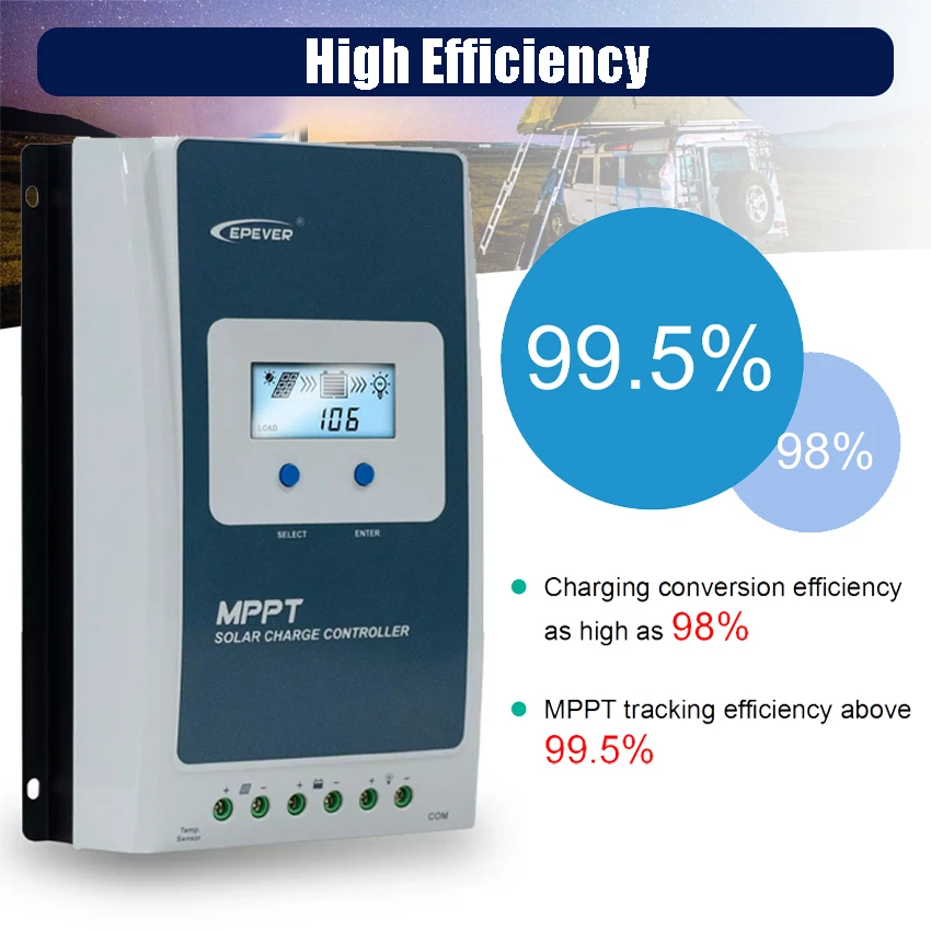 EPEVER 40A MPPT Solar Charge Controller 12V 24V Battery Voltage Max Solar Panel 100V Regulator With MT52 Data Monitor Optional