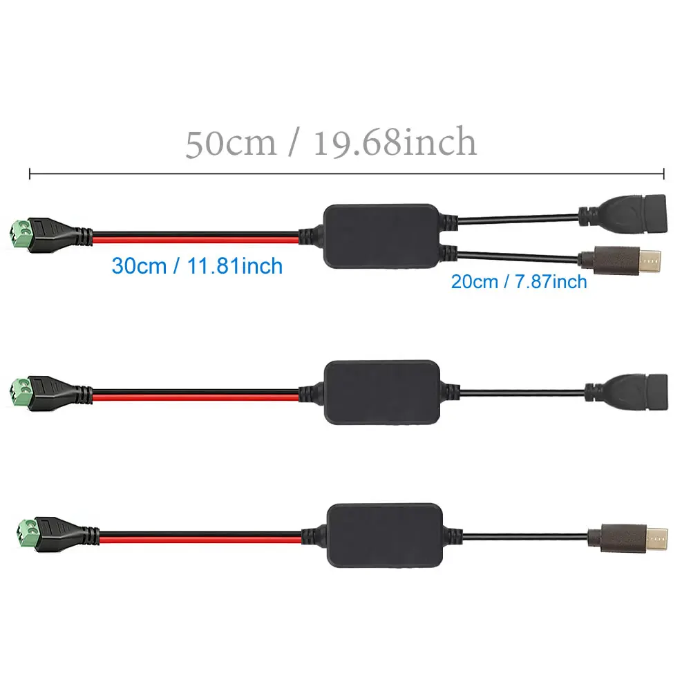 12V/24V to 5V Converter DC-DC Buck Module Power Adapter Cable 2pin Solderless Terminal to USB-A/Type-C Step Down Charging Cable view 4