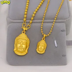 Plated 100% Real Gold 24k Pure Bangle Solid Buddha Head Pendant Women's Chain Color Simulation 999 Bead Necklace Jewelry Gold Je