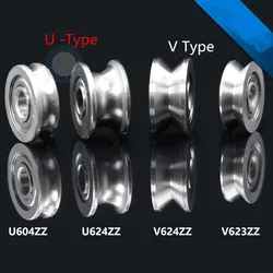 10PCS Metal Sealed Guide Deep V Groove Pulley Rail Ball Bearing V623 V624ZZ U623ZZ U624ZZ U604ZZ U Type V Type