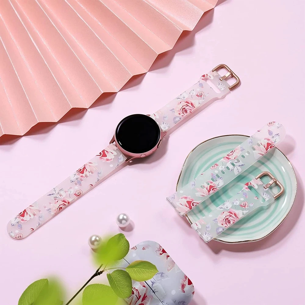 20mm Girls Prints Silicone Watch Band for Samsung Galaxy Watch 6/5/4 44mm 40mm43 47mm/Galaxy Watch 5 Pro 45mm/Active 2 Bracelets