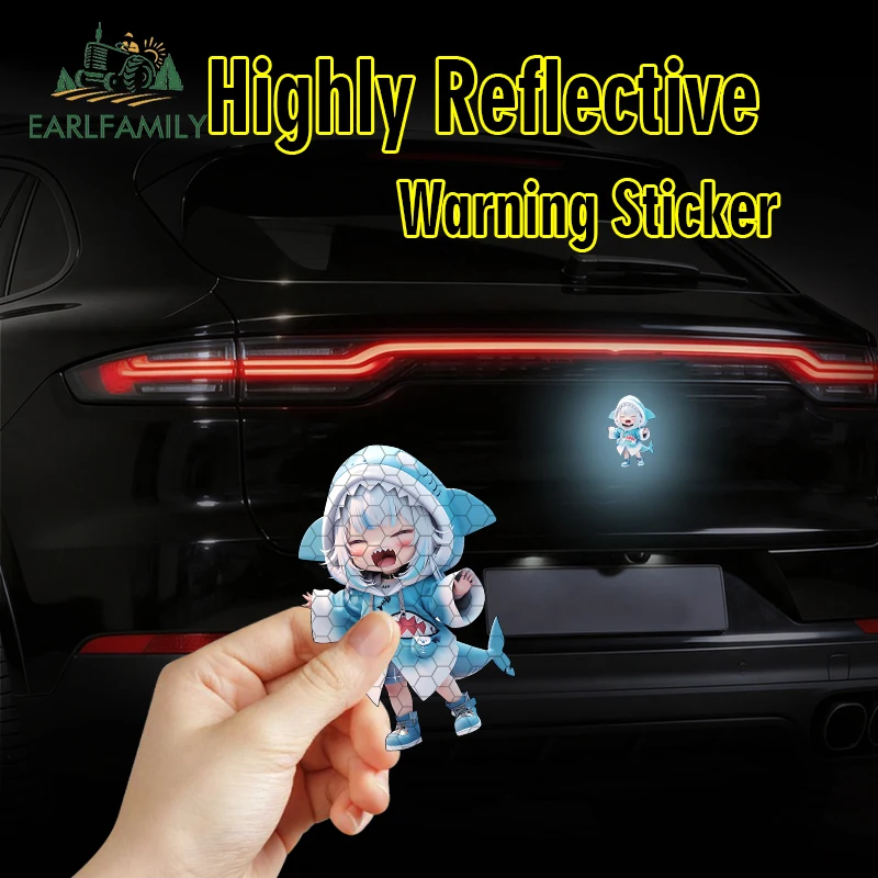 EARLFAMILY Adesivo Refletivo Automotivo Gawr Gura Adorável, Decalque Original de Anime para Bagagem, Acessório Automotivo, Acessórios Fofos 3D para Ge