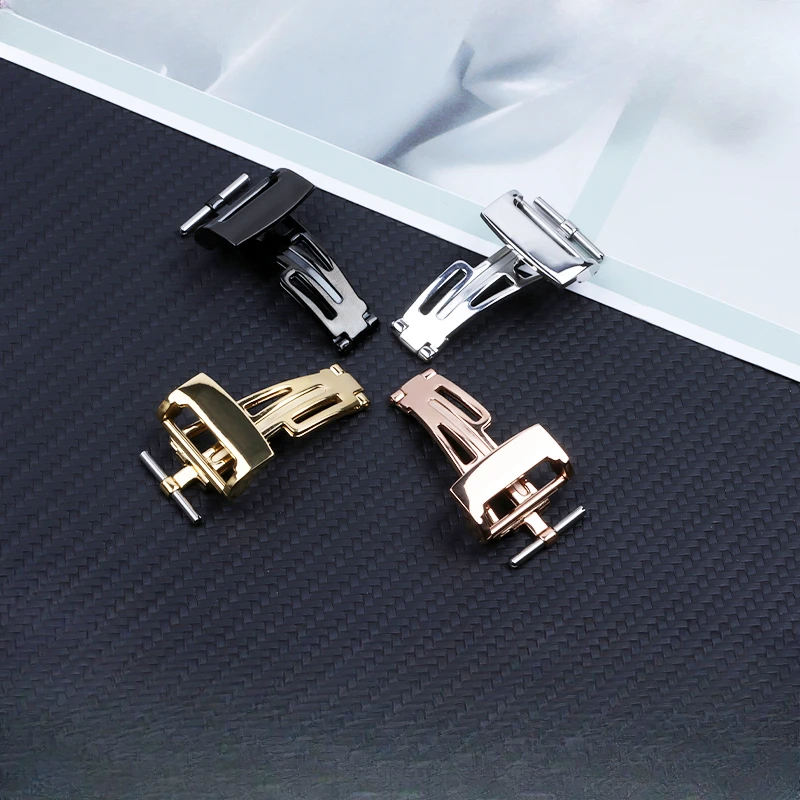 Correa de reloj de cuero de silicona, accesorios para correa de reloj AP, hebilla plegable Universal sólida, resistente al agua, oro rosa brillante, 18mm