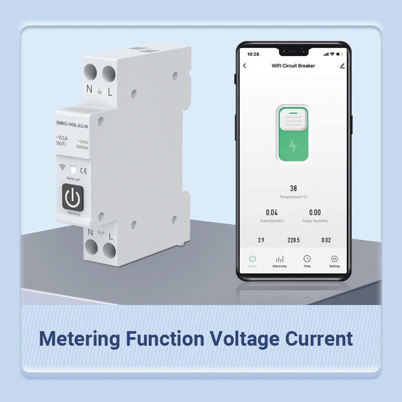 Eztofa TUYA 63A 1P+N  WIFI Smart Circuit Breaker With Metering Smart Home Wireless Remote Control Smart Life Alexa Google Home