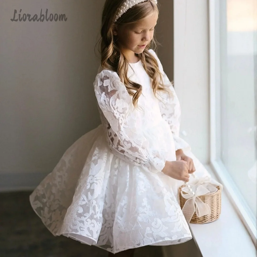 

Girls White Lace Long Sleeve First Communion Dress with Tulle Flower Girl Dress for Wedding Party Easter свадебное платье