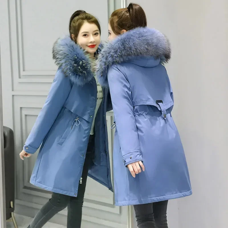 

New Fashion Long Winter Coat Women Clothing Wool Liner Hooded Parkas Slim with Fur Collar Warm Winter Jacket Women 6XL Winter