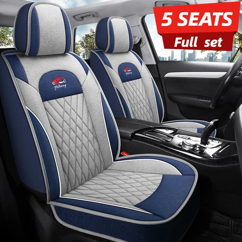 

5-Seat Universal Car Seat Covers, All-Season Comfort Full Wrap Linen, Split Headrest Design, Fits Most 5-Seat Cars