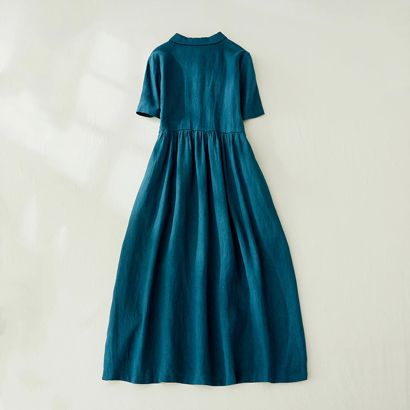 Cotton Short Sleeve Vintage Solid Color Dresses For Women 2026 New Summer Casual Long Holiday Dress Femme Robe Elegant Clothing