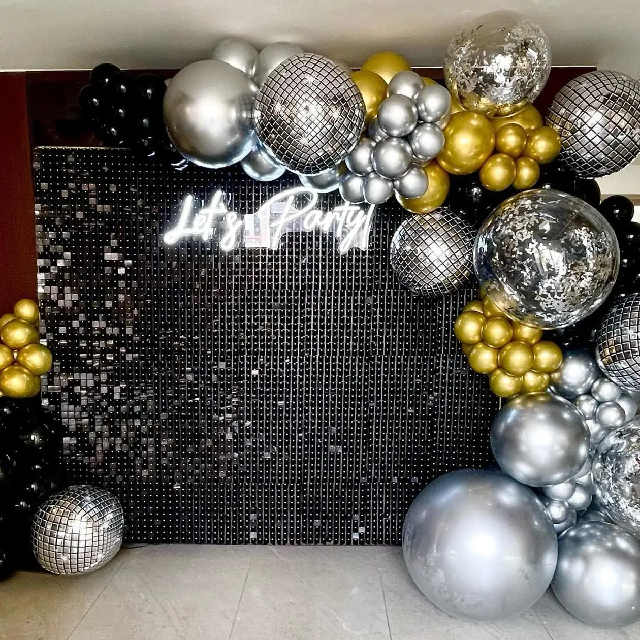 2pcs Square Glitter Curtain Backdrop Gold Sliver Black Shimmer Wall Decor Birthday Wedding Baby Shower Party Photo Background