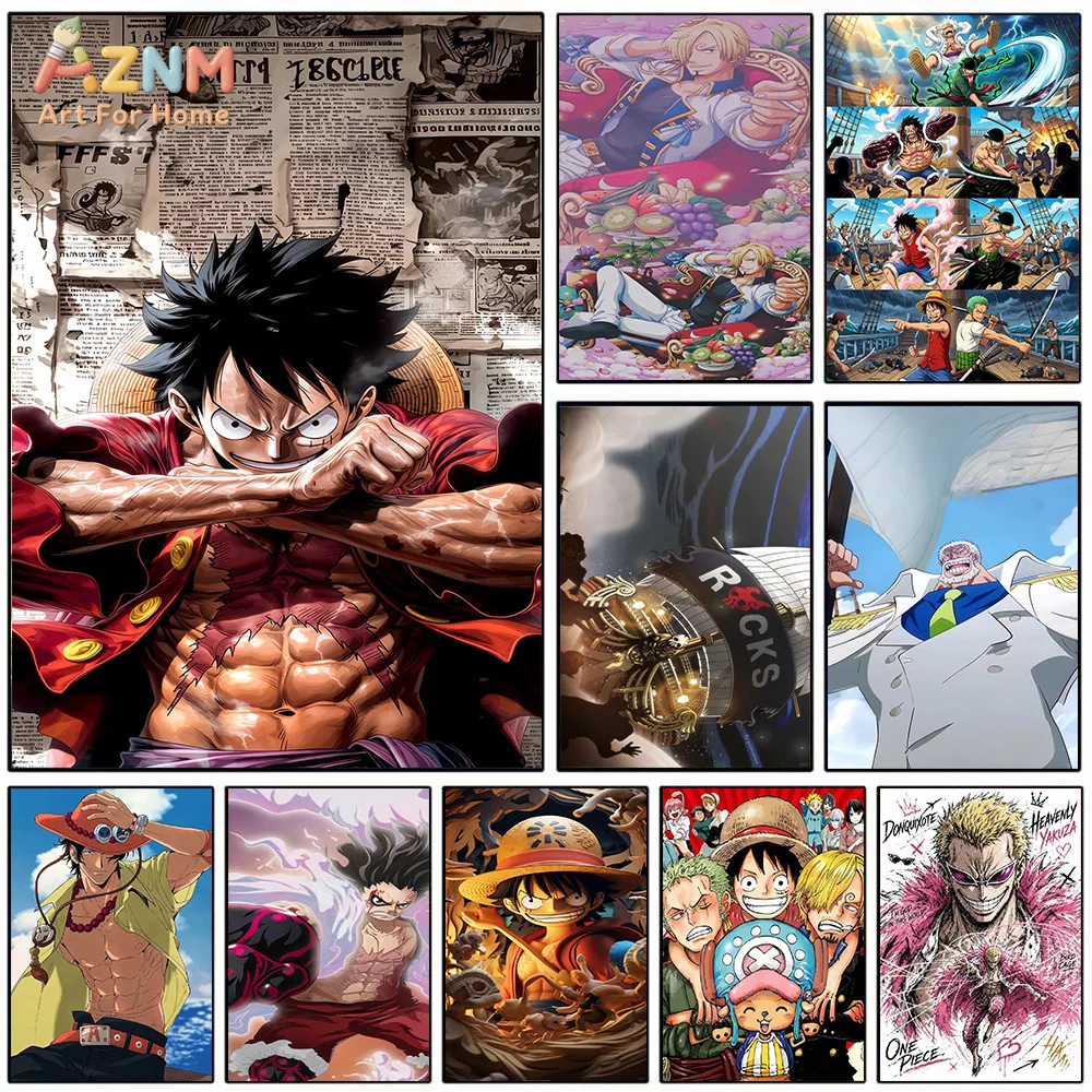 AZNM - Lienzo Decorativo de Anime One Piece, Monkey D. Luffy, Sanji, Rocks D. Xebec, Portgas D. Ace, Doflamingo, Impresión HD sin Marco, Pintura Japonesa